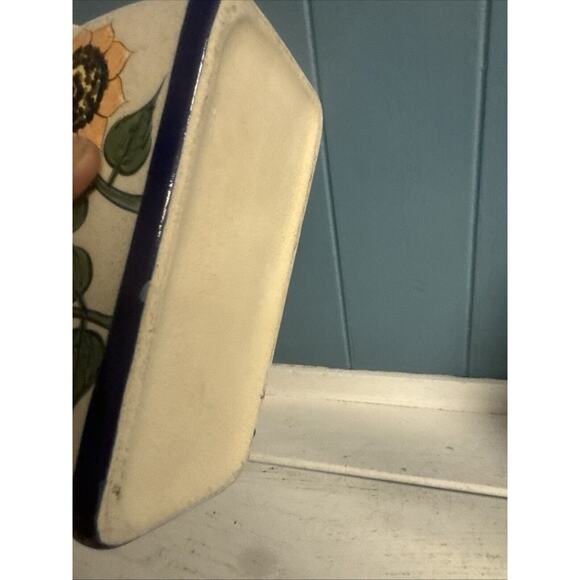 Veracruz Mexican Pottery Lidded Sugar Mustard Jam Spoon HandPainted Sunflowers - Picture 9 of 9